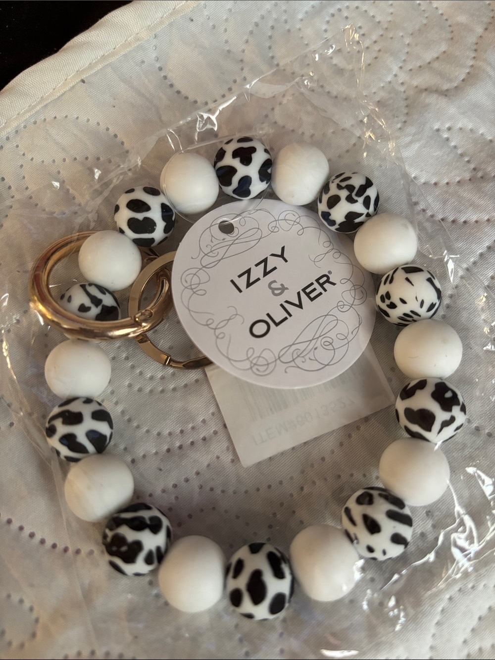 Black and White Cow Print Beaded Key & Card Holder